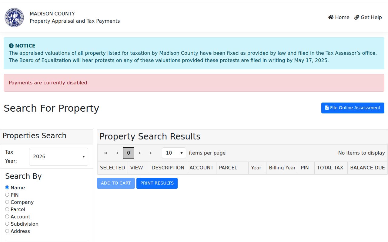 Madison County residents directory property search form